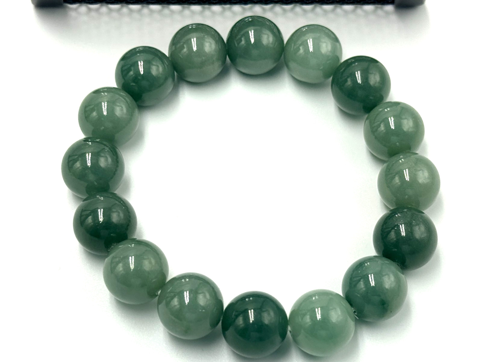 Certified Natural Grade A Jadeite Jade Beaded Bracelet ICY Green 13.7 mm #000451