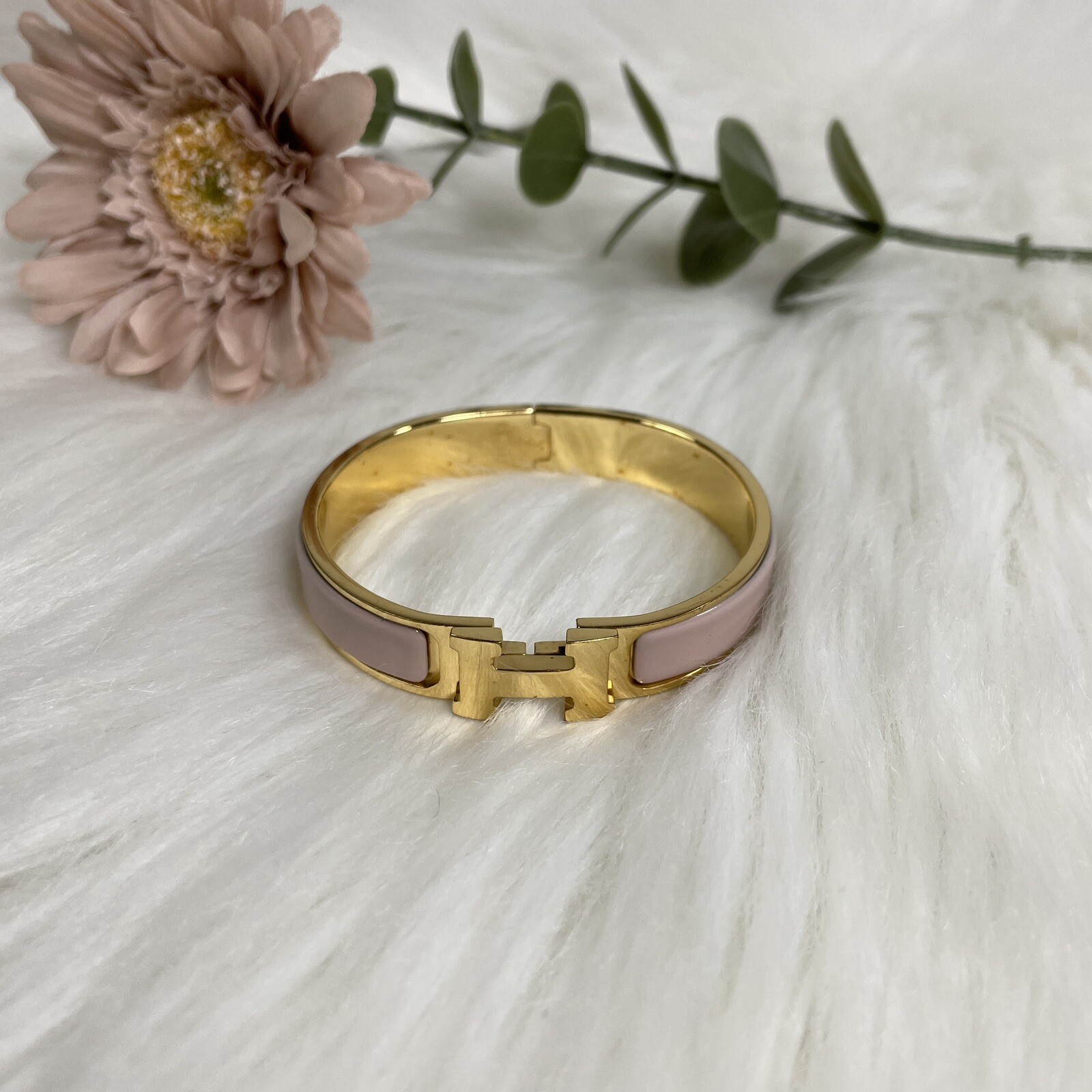 Hermes Click Clock H Logo Bracelet Pink Authen