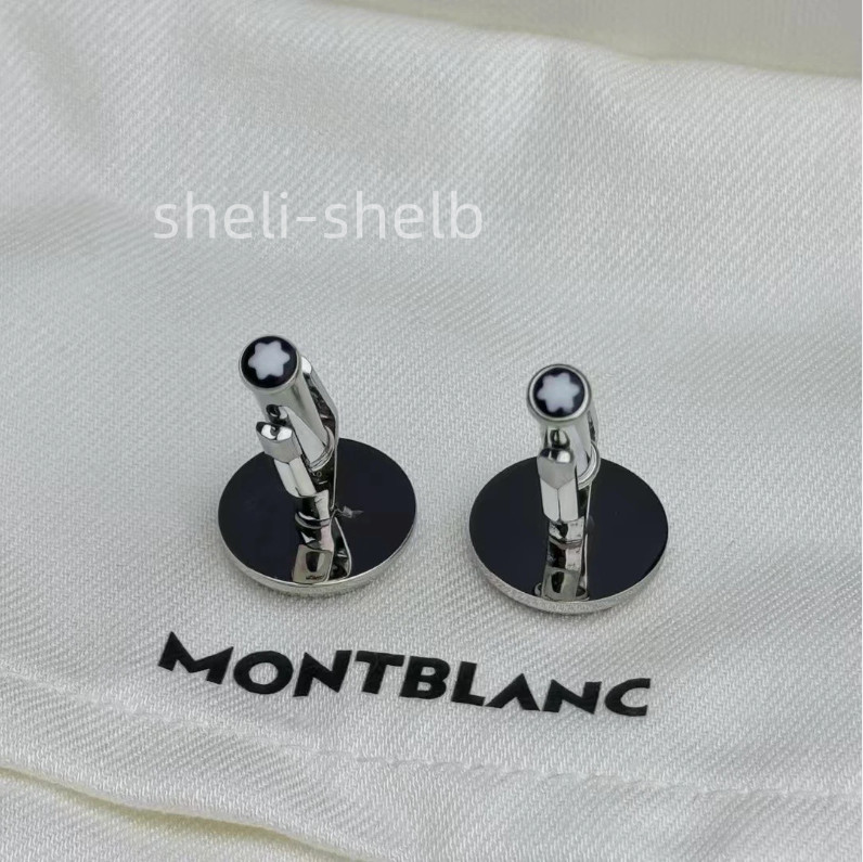 Montblanc stainless steel Star cufflinks round shape with a black resin inlay