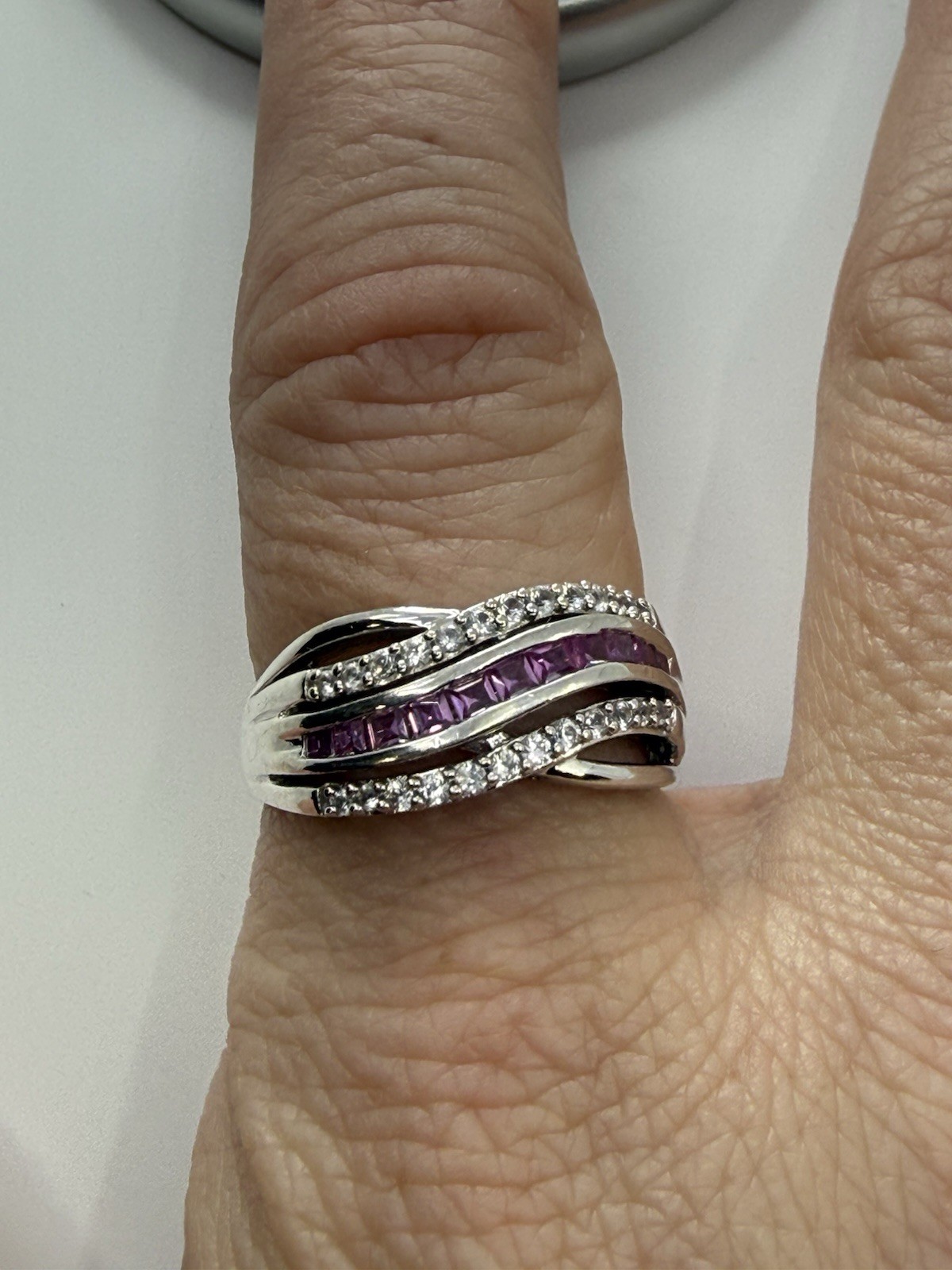 SUN Sterling Silver w/ Pink Sapphire Stones Ring – 5.46g – Size 10.25