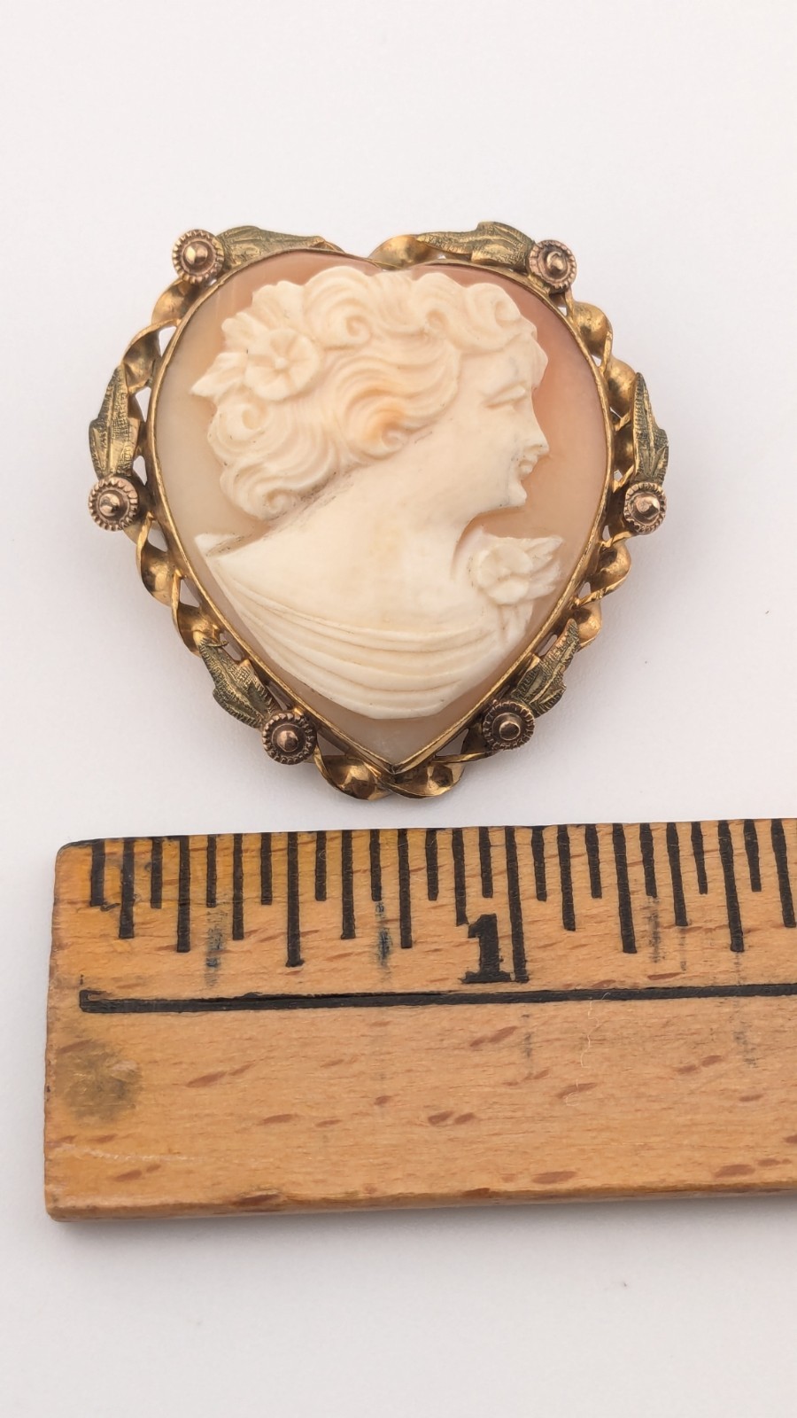Vintage 1/20 12K Gold Filled Shell Cameo Brooch Pendant Convertible Heart