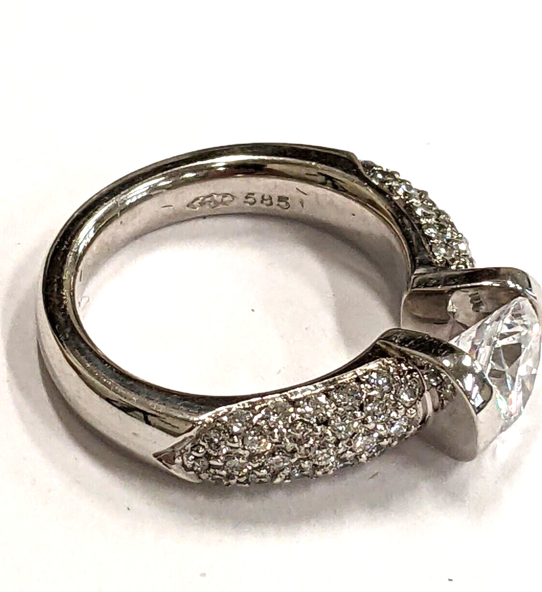 Gelin & Abaci 14K White Gold Diamond Pave’ Tension Set Cubic Zirconia Main Stone