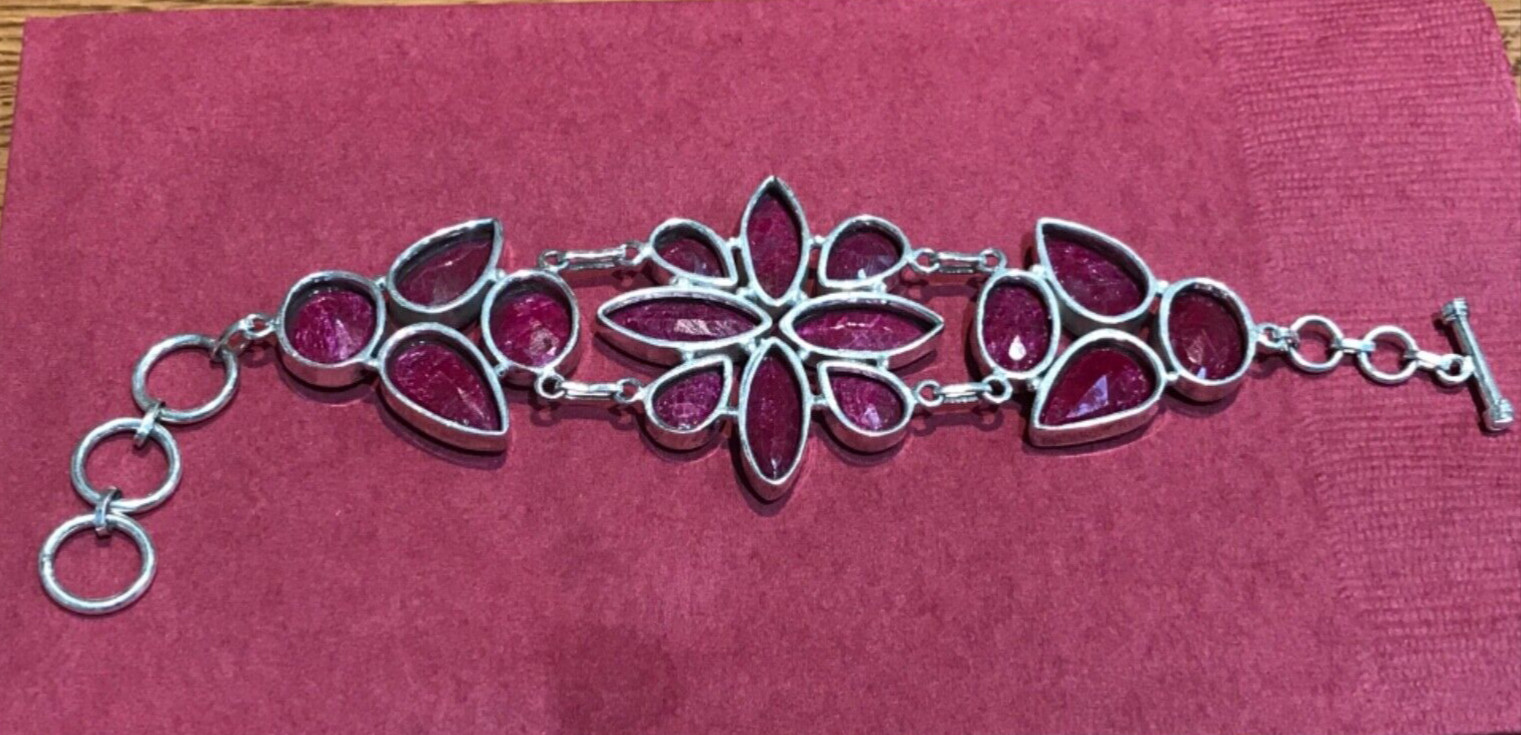 🔥925 STERLING SILVER HUGE LARGE RAW CHERRY RUBIES CHUNKY BRACELET WOMEN 8 in