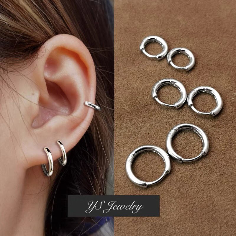 Surgical Steel Small Round Huggie Hoop Earrings Trendy Jewelry Gift For Her/Him