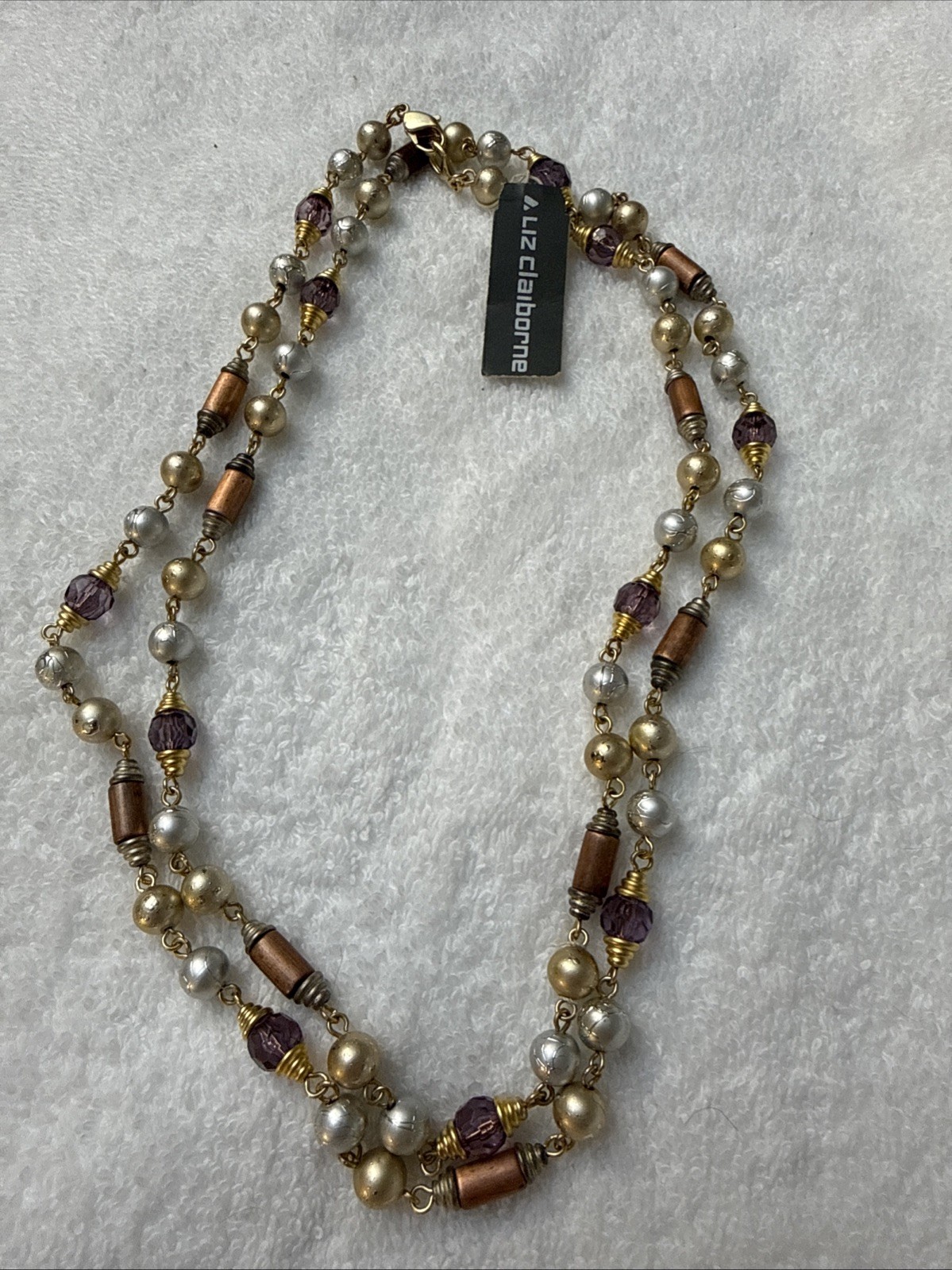 Liz Claiborne Faux Pearl, Lavender and copper beads.40 Inch. Light weight