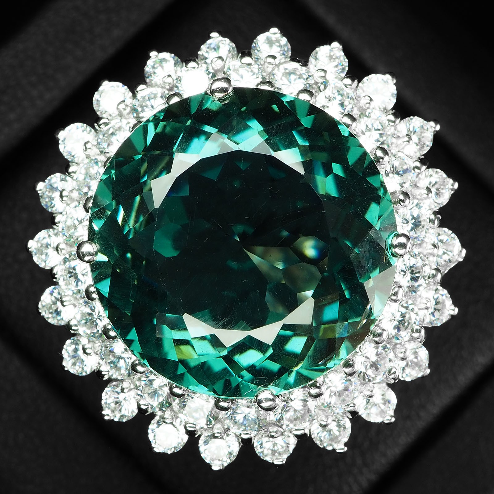 Lagoon Blue Tourmaline Round 23.70Ct 925 Sterling Silver Handmade Ring Size 6.25