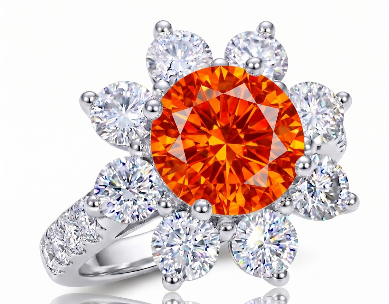 RARE 6.20 Ct Certified Round Cut Orange Natural Diamond Ring White Gold Finish