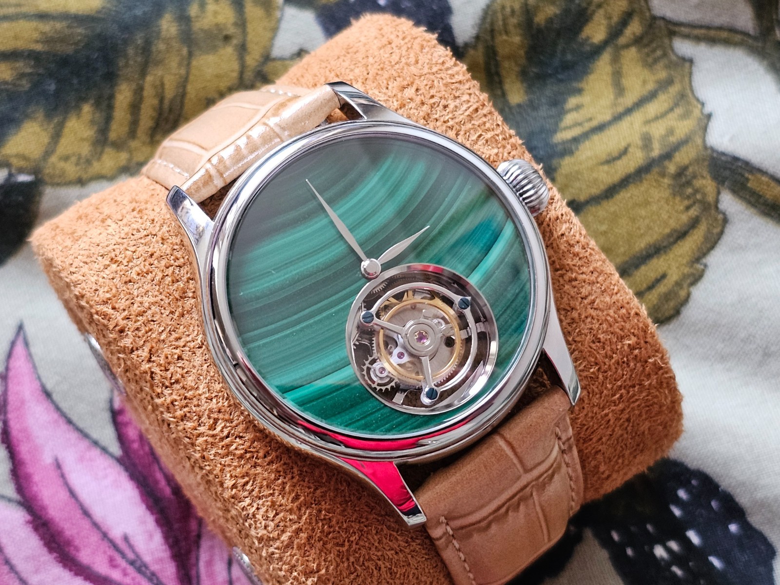 Merkur Malachite Dial Tourbillon Manual Wind Watch