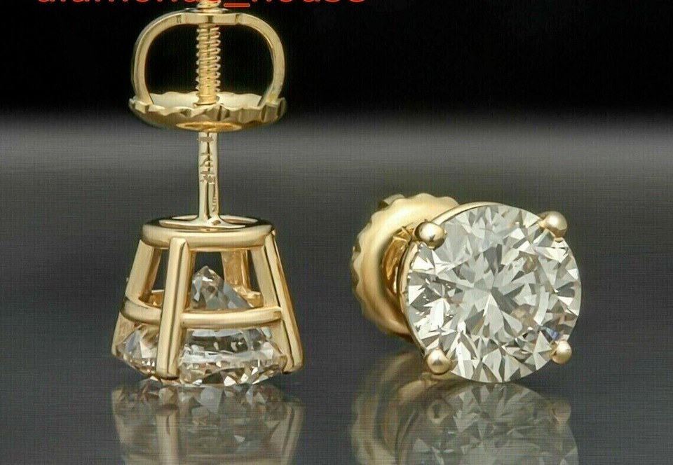 4.0Ct Round Cut Lab Created Diamond Women’s Stud Earrings 14K Yellow Gold Plated