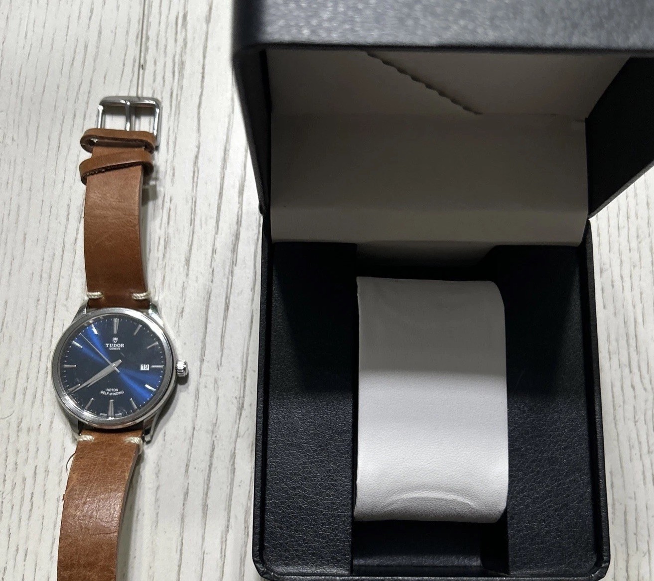 TUDOR Glamour Date Dark Blue Dial W/ Leather Strap