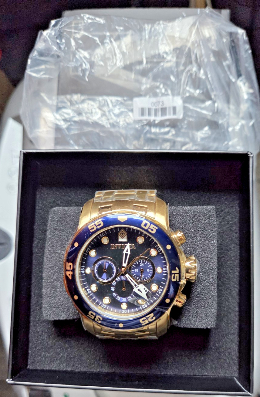 Mens Invicta Pro Diver Scuba Gold Plated Black Chronograph VD53 Watch New