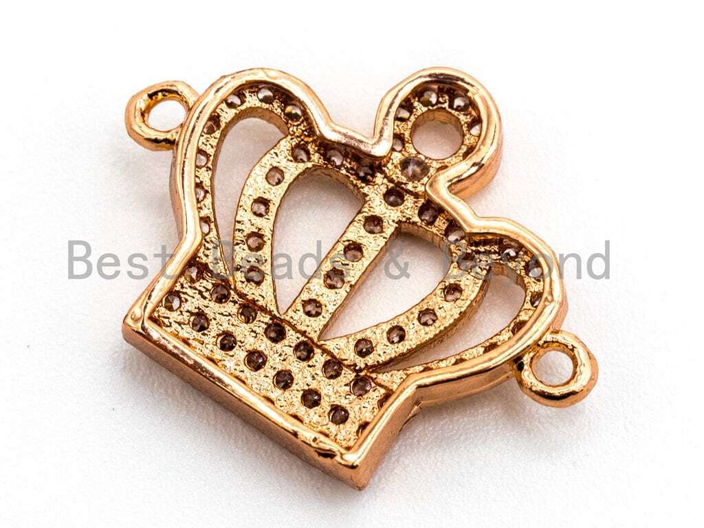 15x19mm CZ Micro Pave Crown Connector, Gold/Black/Silver/Rose Gold Finish
