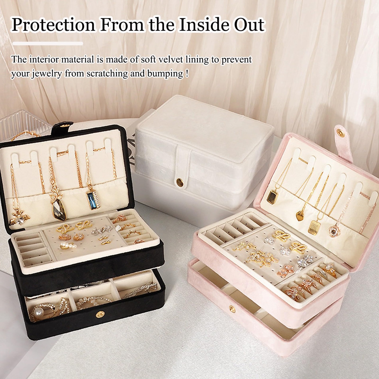MODENGKONGJIAN Jewelry Organizer Box, 2 Layer, 2 Layer-Beige-PU Leather