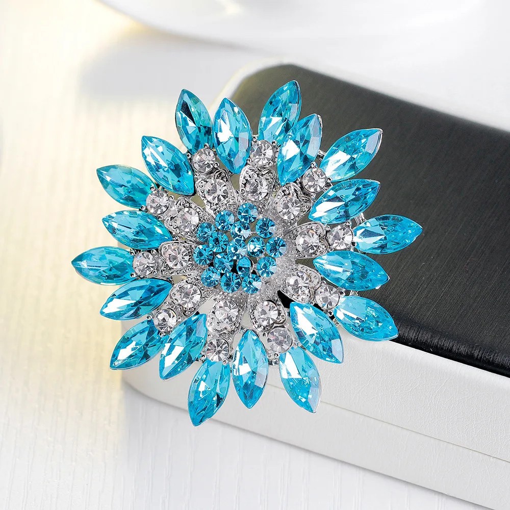 Luxury Sunflower Brooch Rhinestone Crystal Yellow Flower Pin Jewelry Summer Gift