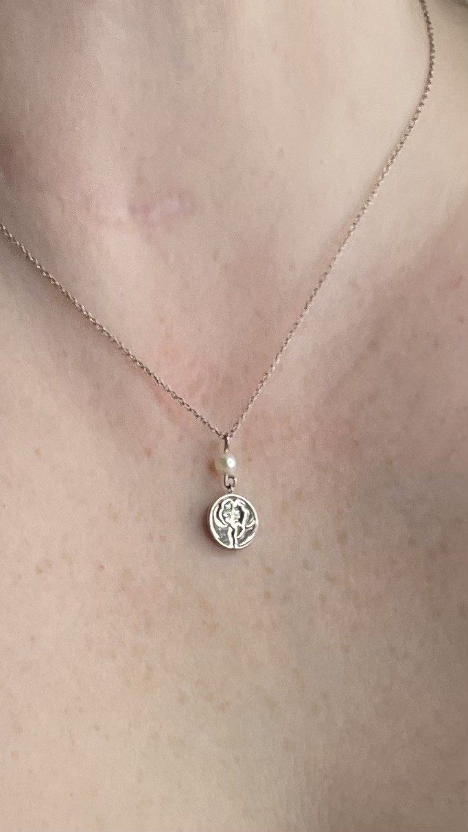 Tiffany & Co Silver RARE Nature Rose Pearl Pendant 17 Inch Necklace!