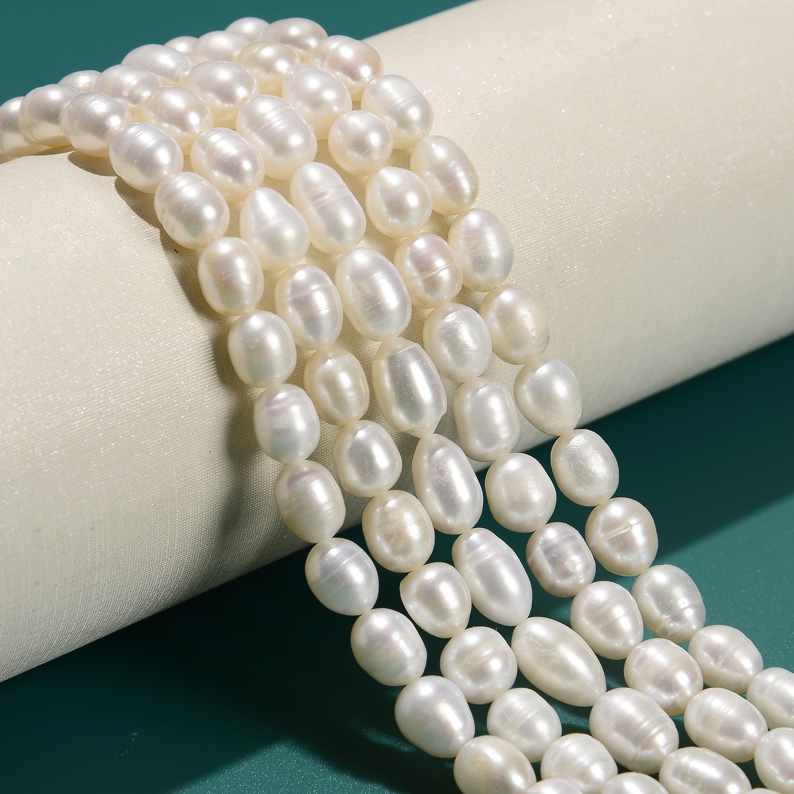 Fresh Water Pearl White Oval Rice Beads 6x8mm 7x9mm 8x10mm 15″ Strand