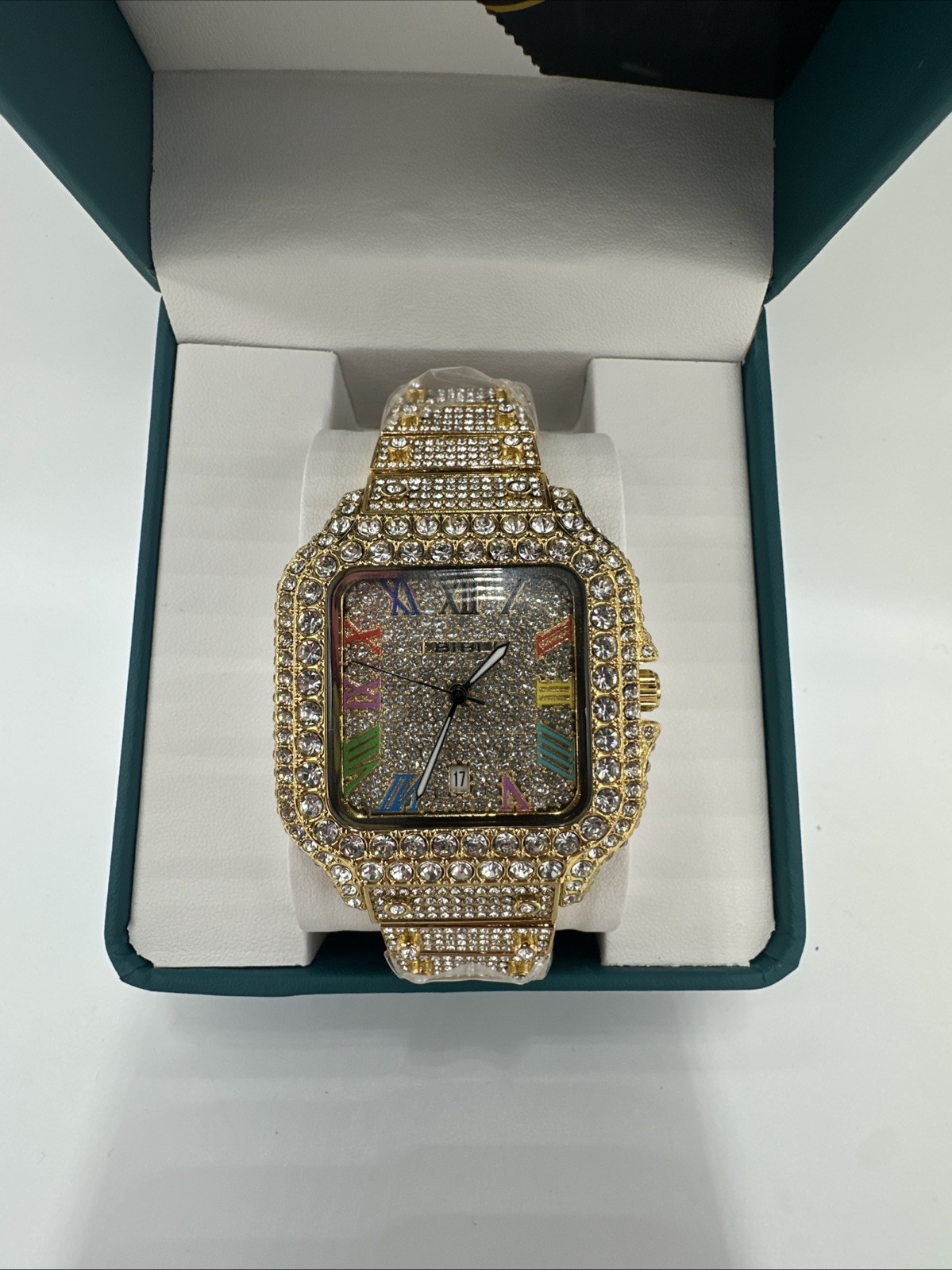 BIBI Men’s Blinged Out Luxury Fashion Watch, Rainbow Roman Numerals , New