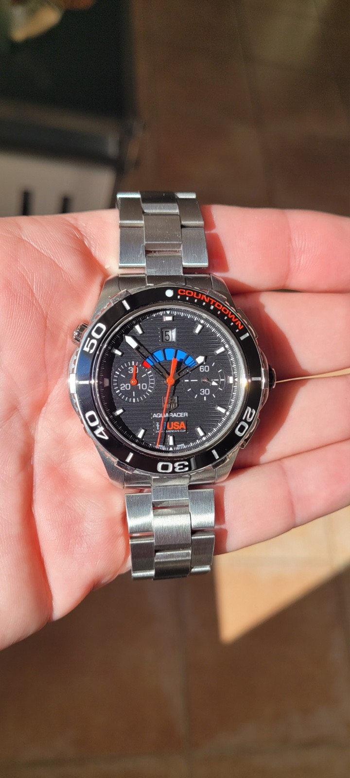New Tag Heuer CAK211B Mens Aquaracer Automatic Watch Calibre Black Blue Team USA