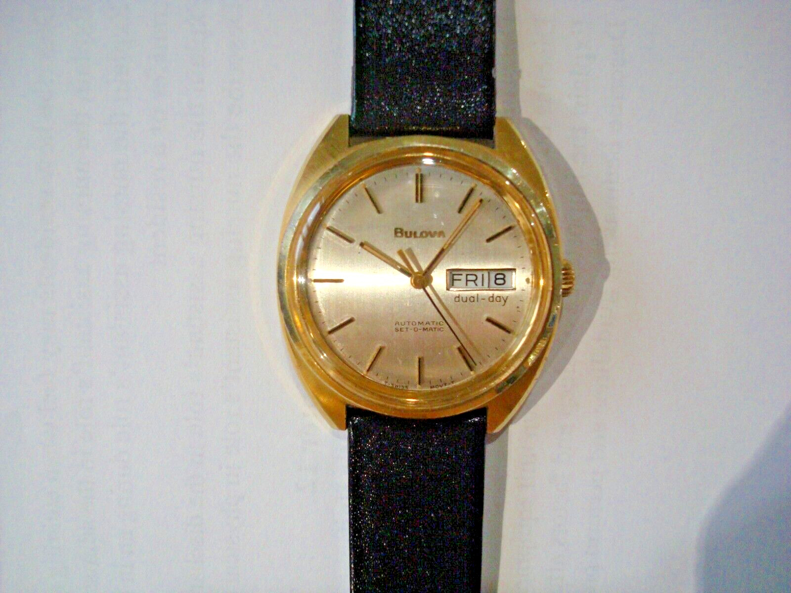 Bulova N7 Mens Automatic Watch 17j. ETA 2879 Day Date Quick Set New Band GC Runs