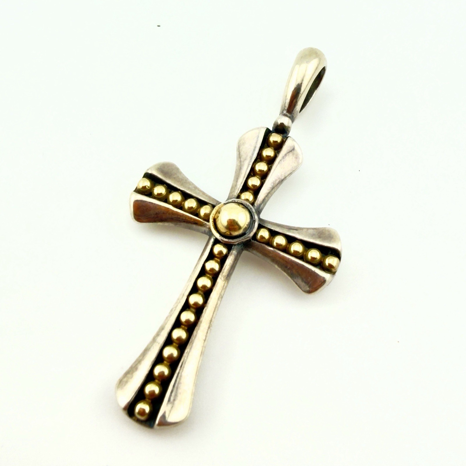 Rare Vintage LAGOS Two-Tone Caviar Beaded Cross Amulet in 18K Gold / Silver