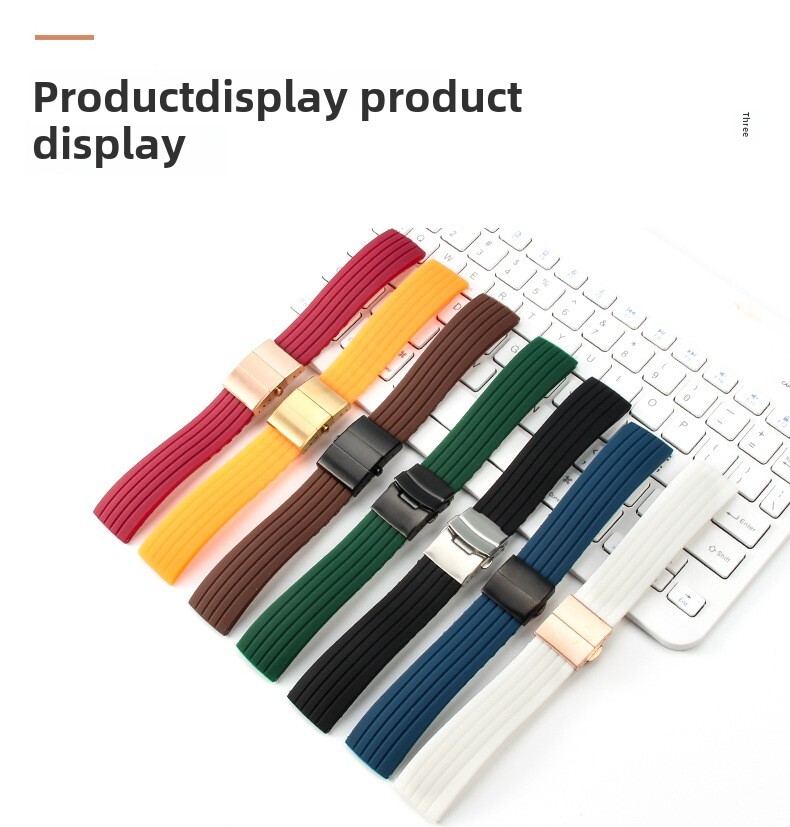Premium Flat Stripe Silicone Watch Band Waterproof Rubber Strap 18 20 22 24mm