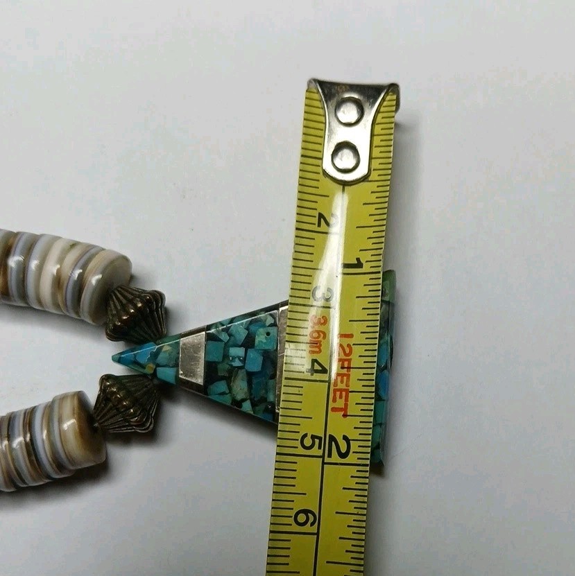 Vintage Turquoise Mosiac Inlay Shell Necklace 18″