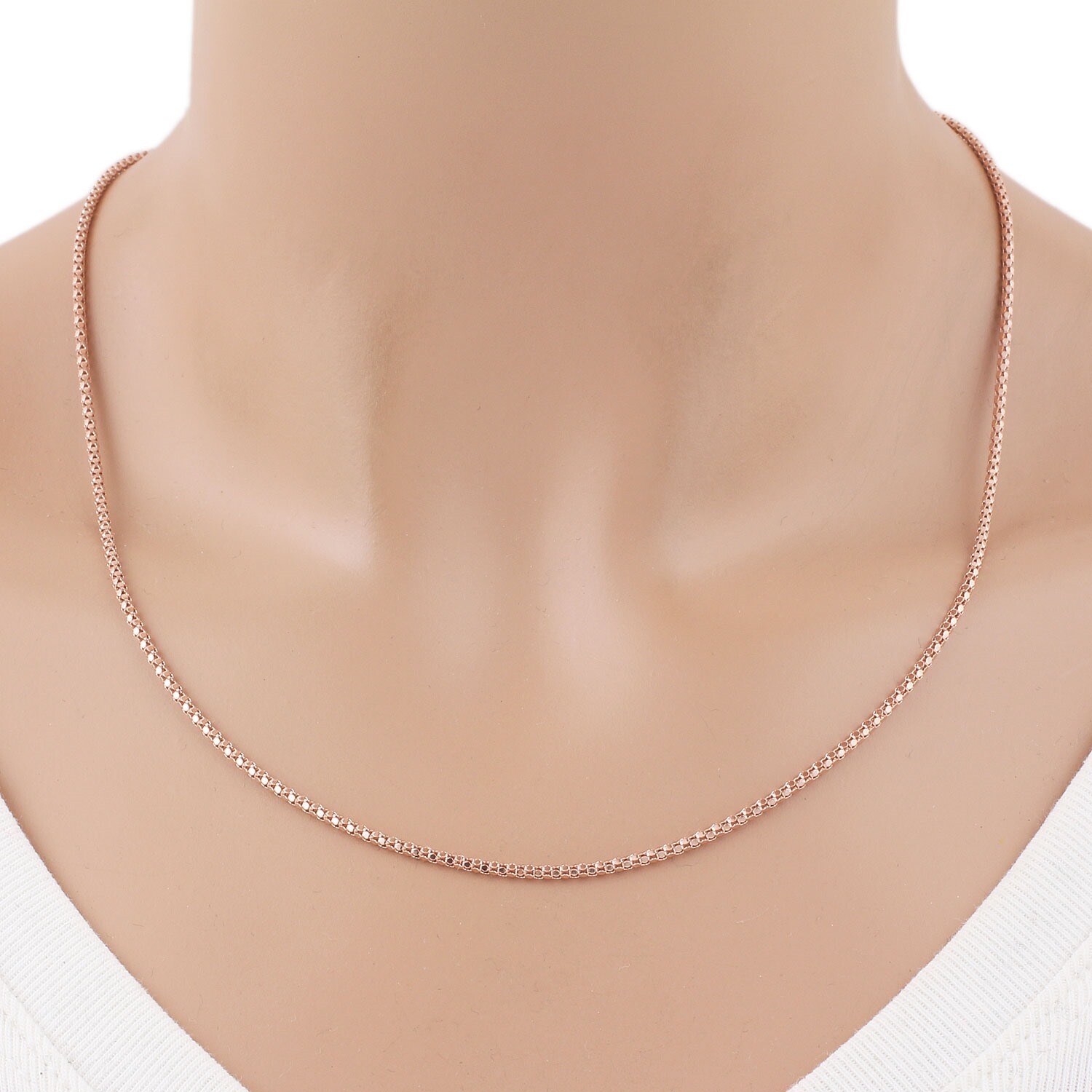 925 Sterling Silver Rose Gold Plated 1mm Flat Popcorn Chain Necklace 18″-24″