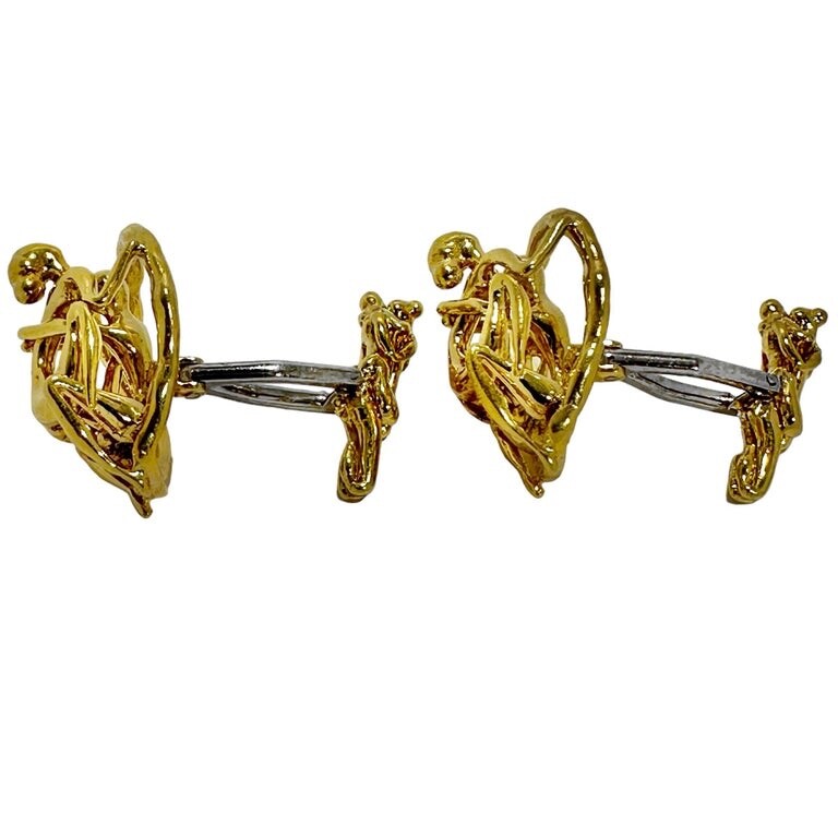 Mid-20th Century French 18k Yellow Gold Artisan Hand Crafted Erotic Cuff Links