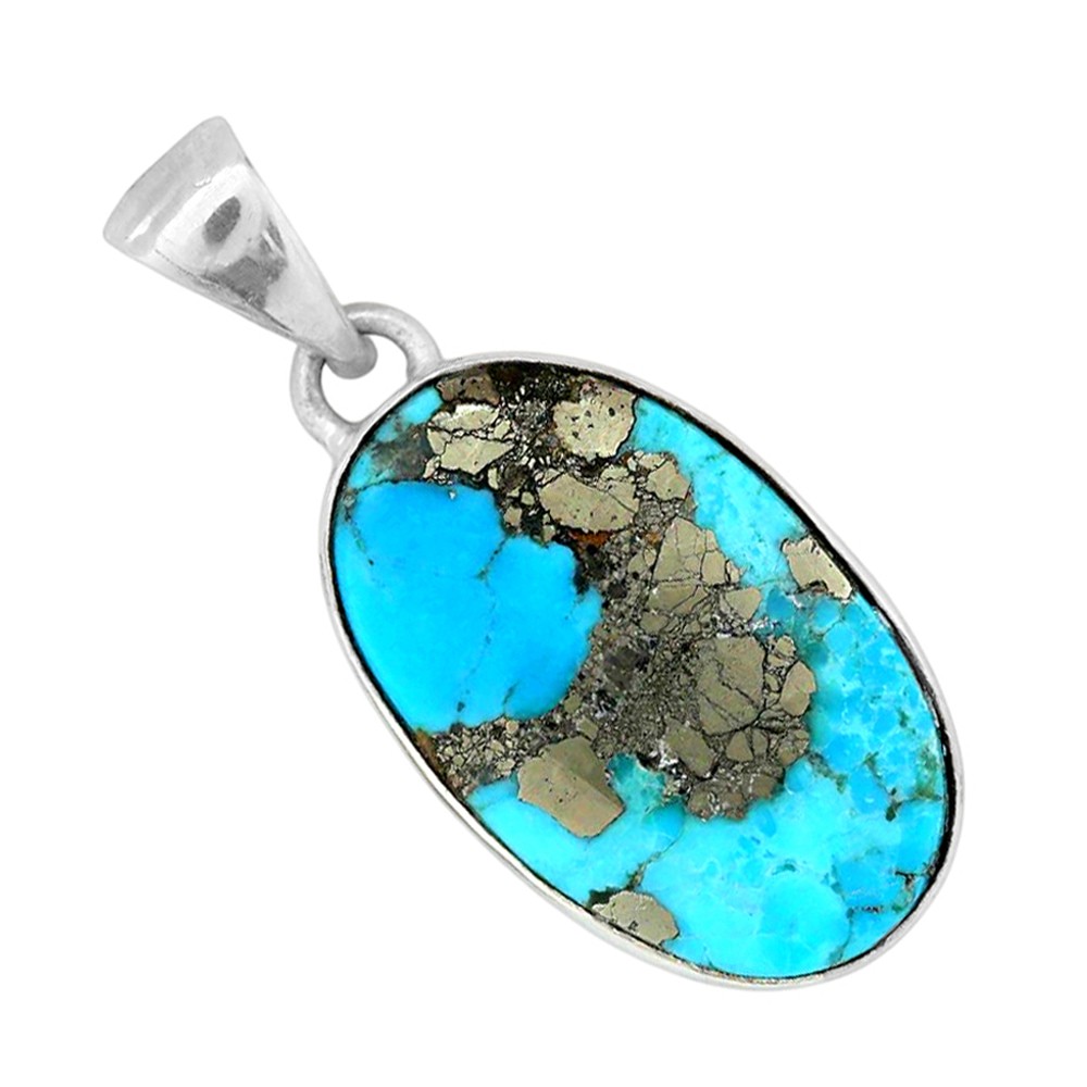 Kingman Turquoise With Pyrite 925 Silver Plated Pendant Jewelry WP27-10004