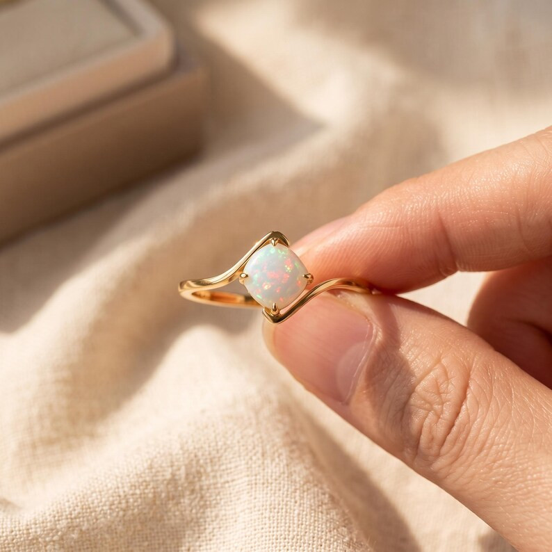 White Opal Ring, Base Metal: Brass Finish: Gold Plated Gift For Her