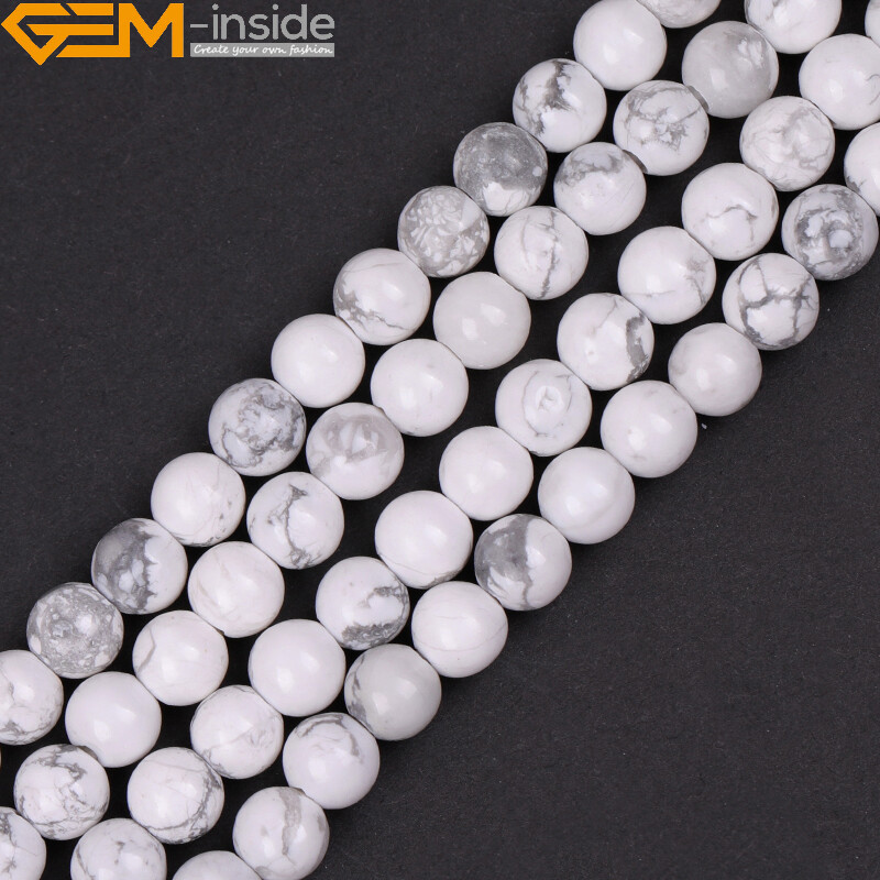 Natural White Howlite Stone Round Beads For Jewelry Making 15″ 2mm Big Hole 10mm