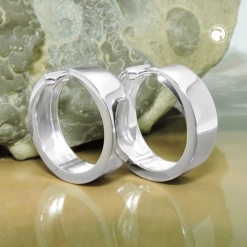Pair Hoop Earrings 19.5x6mm with Hinged 925 Silver Shiny Plain