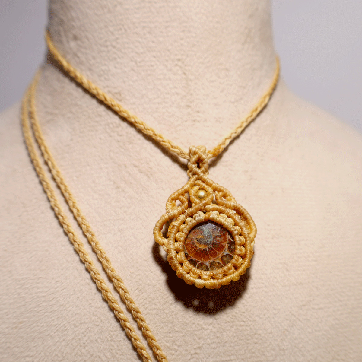 Ancient Spiral of Time~ Natural Ammonite Fossil Hand Woven OOAK Macrame Necklace