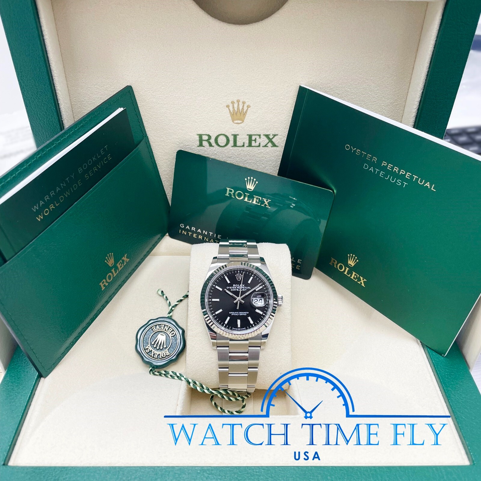 Rolex 126234 Stainless Steel Datejust 36mm Fluted Bezel Black Index Stick Dial