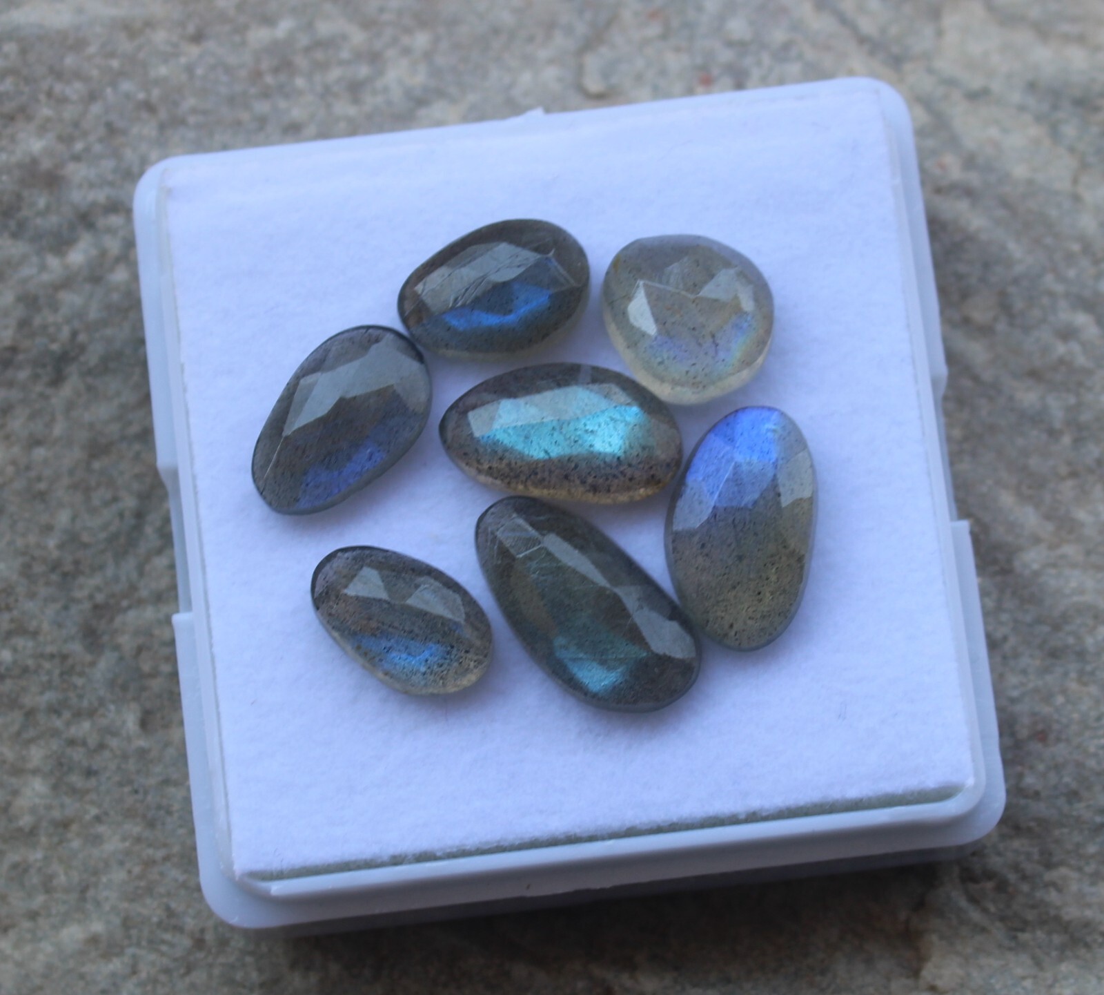 12 Pieces Labradorite Blue Sheen Rose Cut, 53.75 Carats Natural Blue Fire Labrad