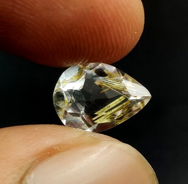 3.1 Ct Natural Rutilated Quartz Pear Shape 12X8.7X5.4mm Faceted Cut Gemstone W83