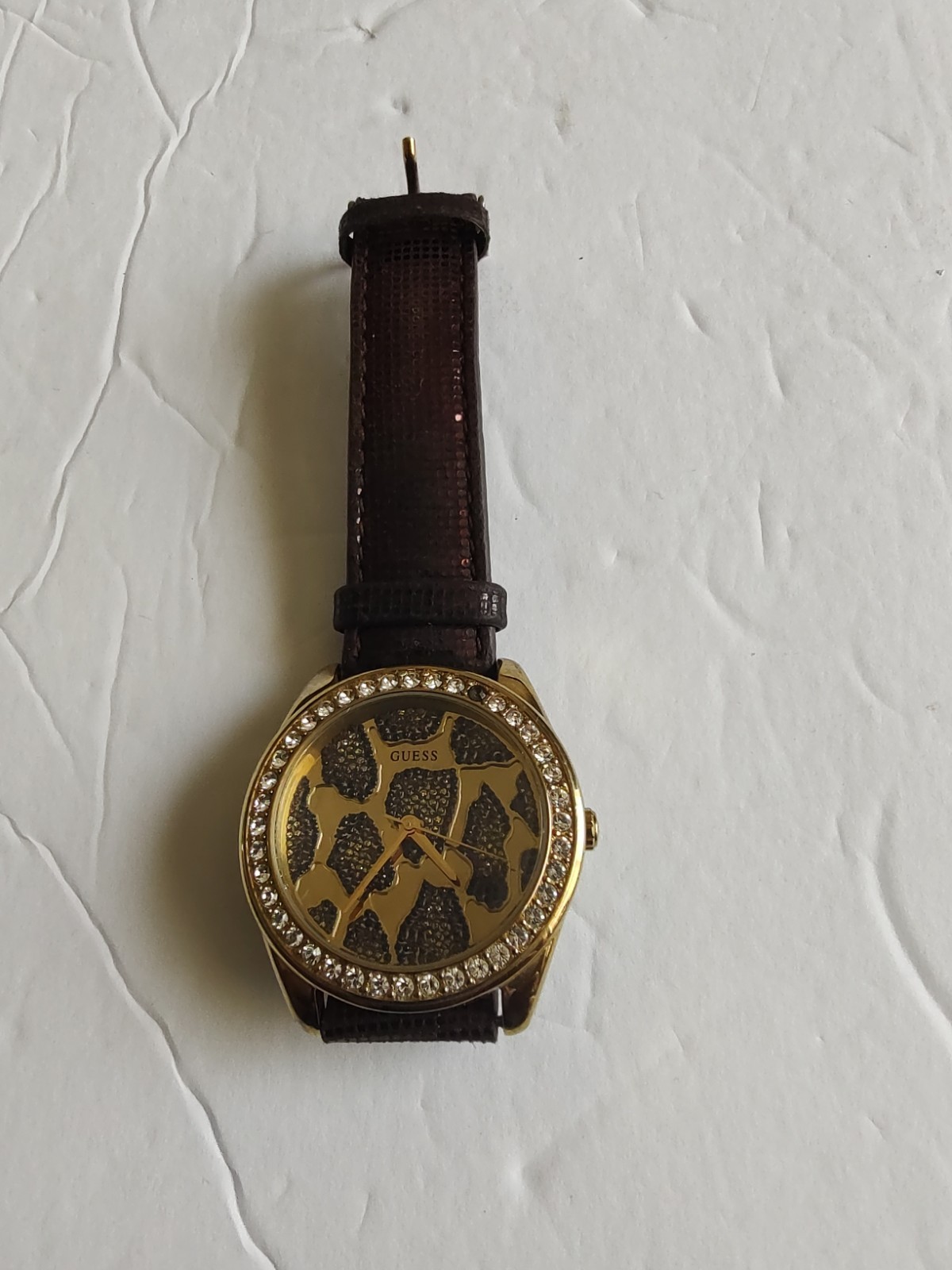 Guess Crystal Watch Gold tone Leather Strap Girls Female watch