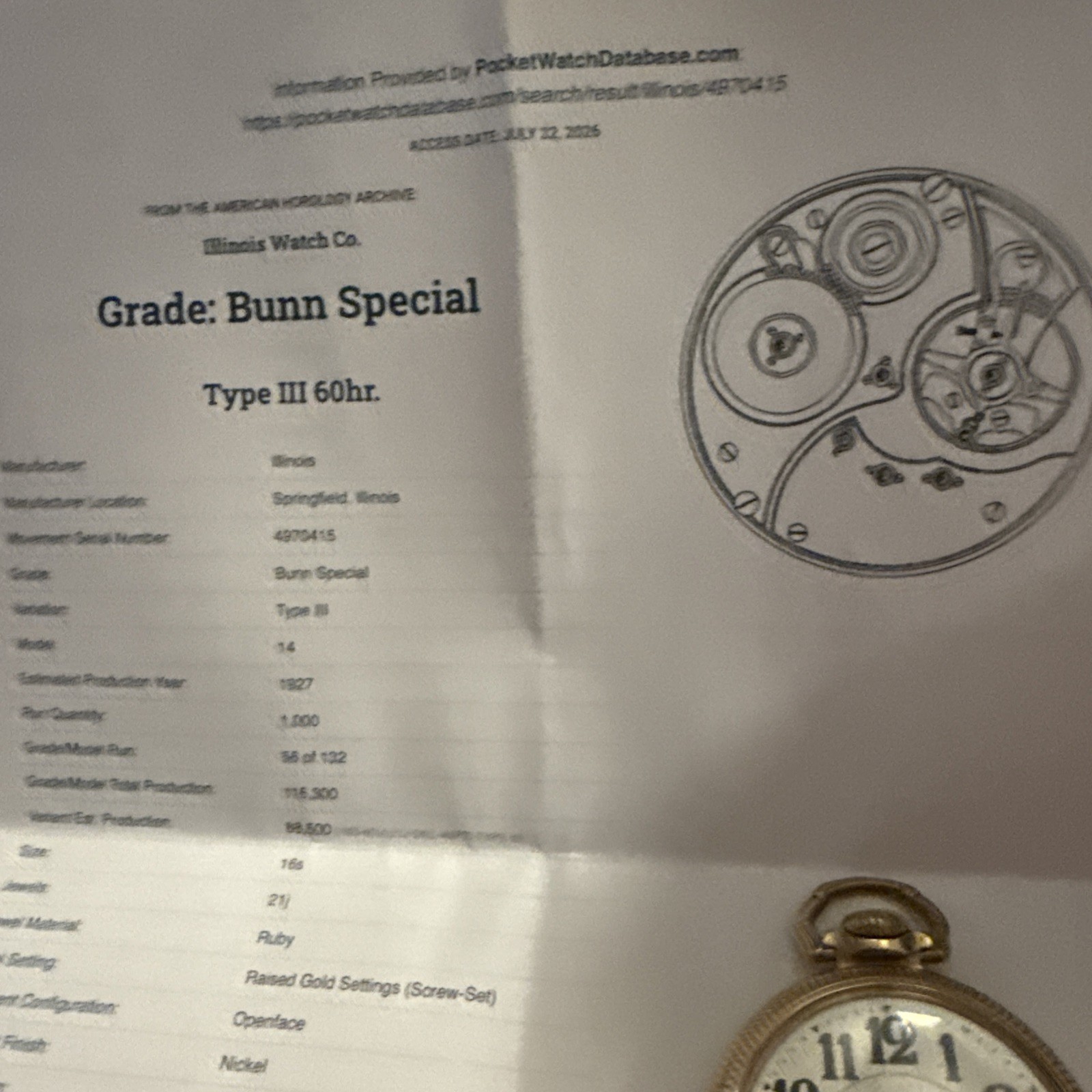 1927 Beautiful ILLINOIS Grade Bunn Special 60 Hour Sz16s 21Jewel Bunn S. Case