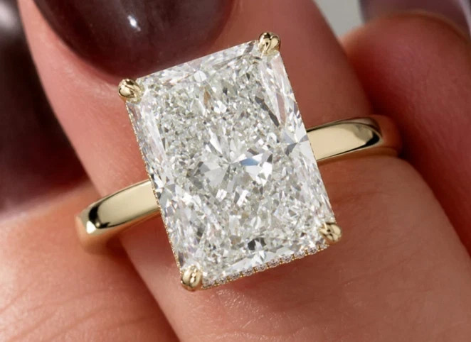 Halo Lab Grown Radiant Diamond Ring 14k Yellow Gold IGI Certified 5.1 Ct VVS E F
