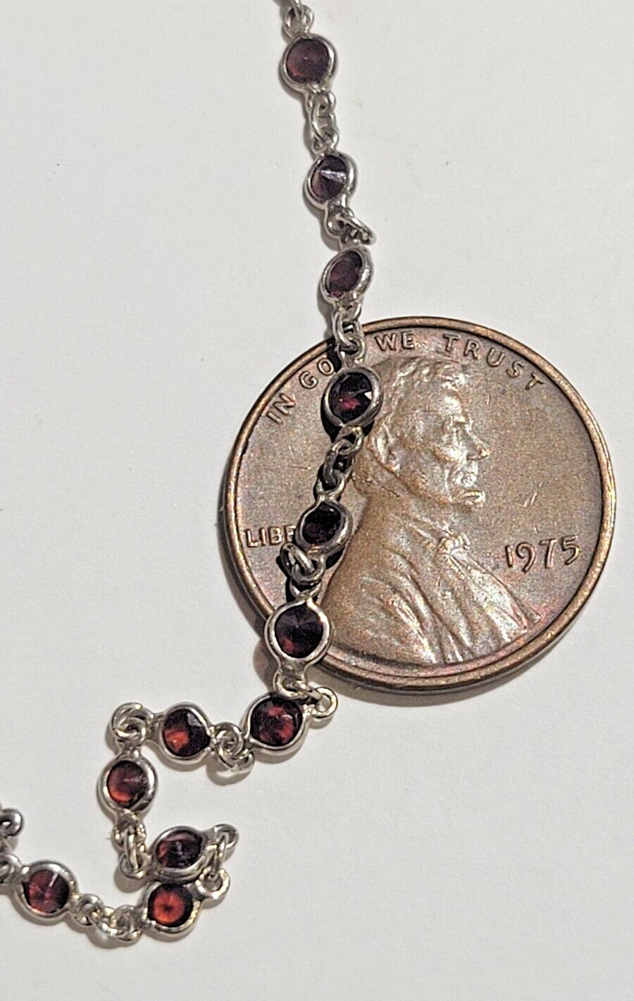 Dainty Burgundy Tennis Tiny Crystal Glass Silver Bezel 7″ Sterling Bracelet