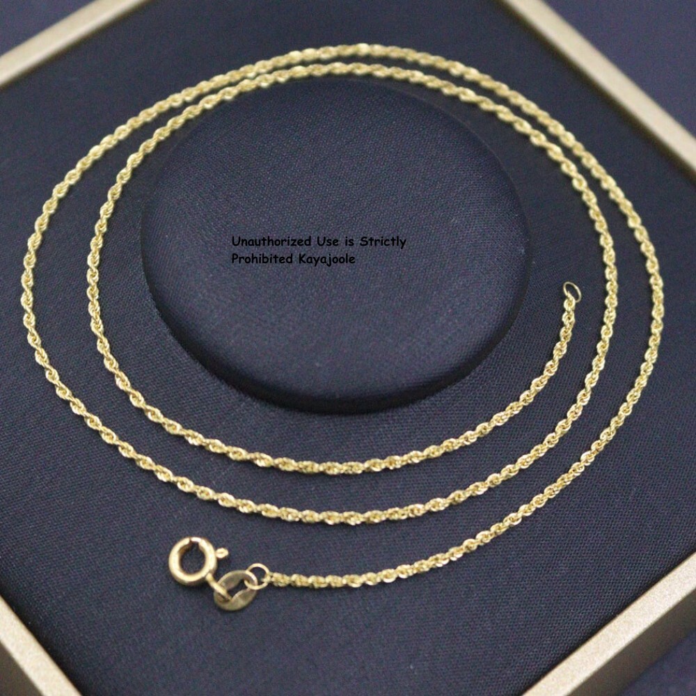 Pure 18K Yellow Gold Chain Women Lucky 1mm Rope Link Necklace 0.8-1g 17inch L