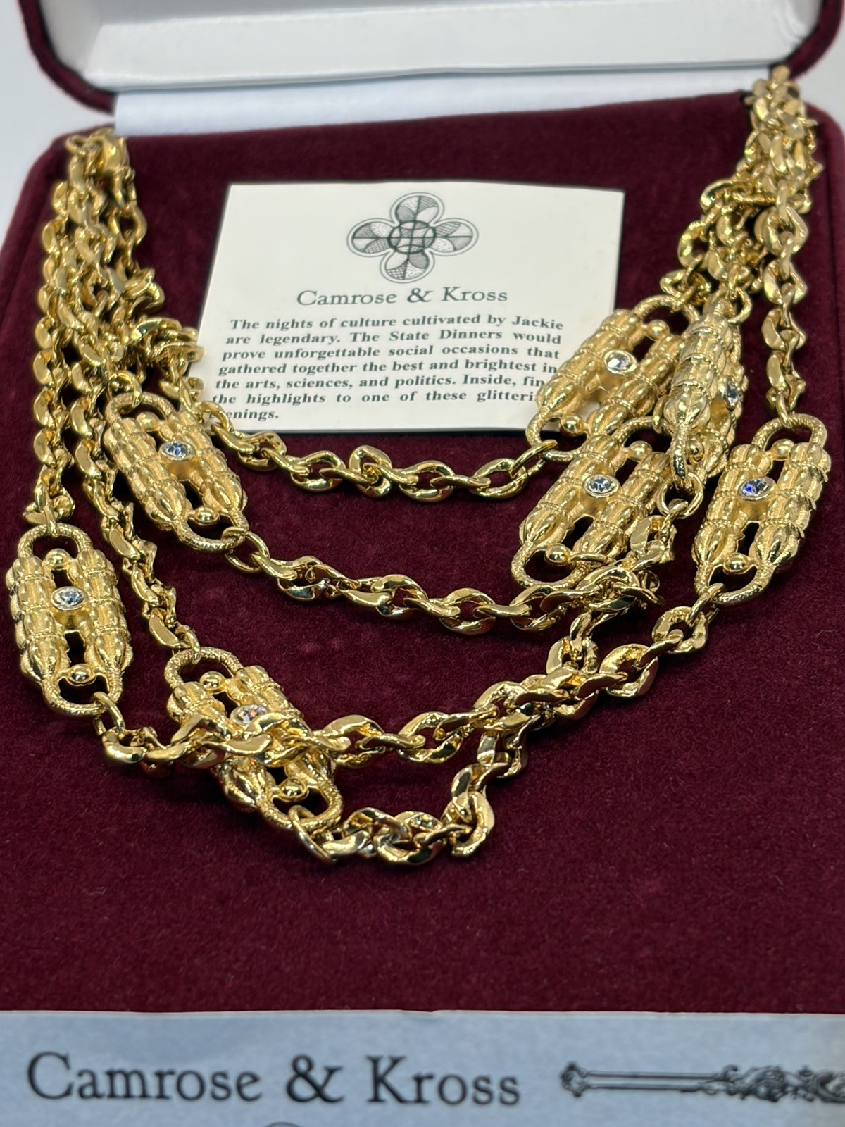 NEW IN BOX CAMROSE & KROSS JACQUELINE KENNEDY JBK PAPERCLIP NECKLACE DUAL CHAIN