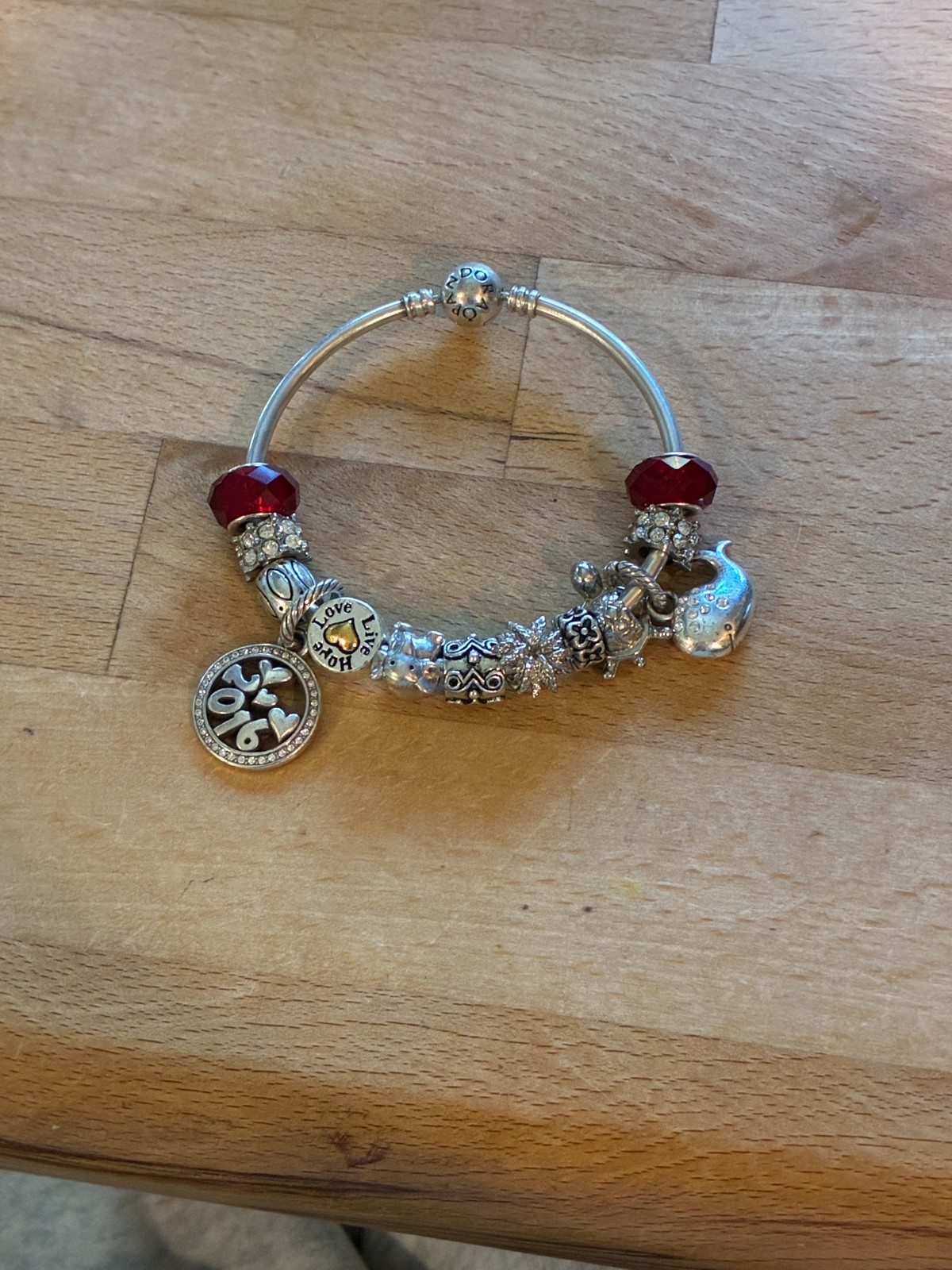 Authentic Pandora Sterling Silver Bangle Bracelet with 13 Charms ALE 925