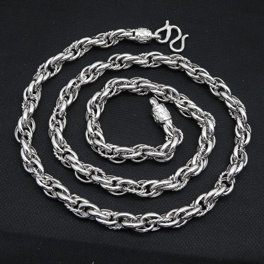 Pure S925 Sterling Silver Chain Men 8mm Wave Toggle Link Necklace 57-58g 23.6in