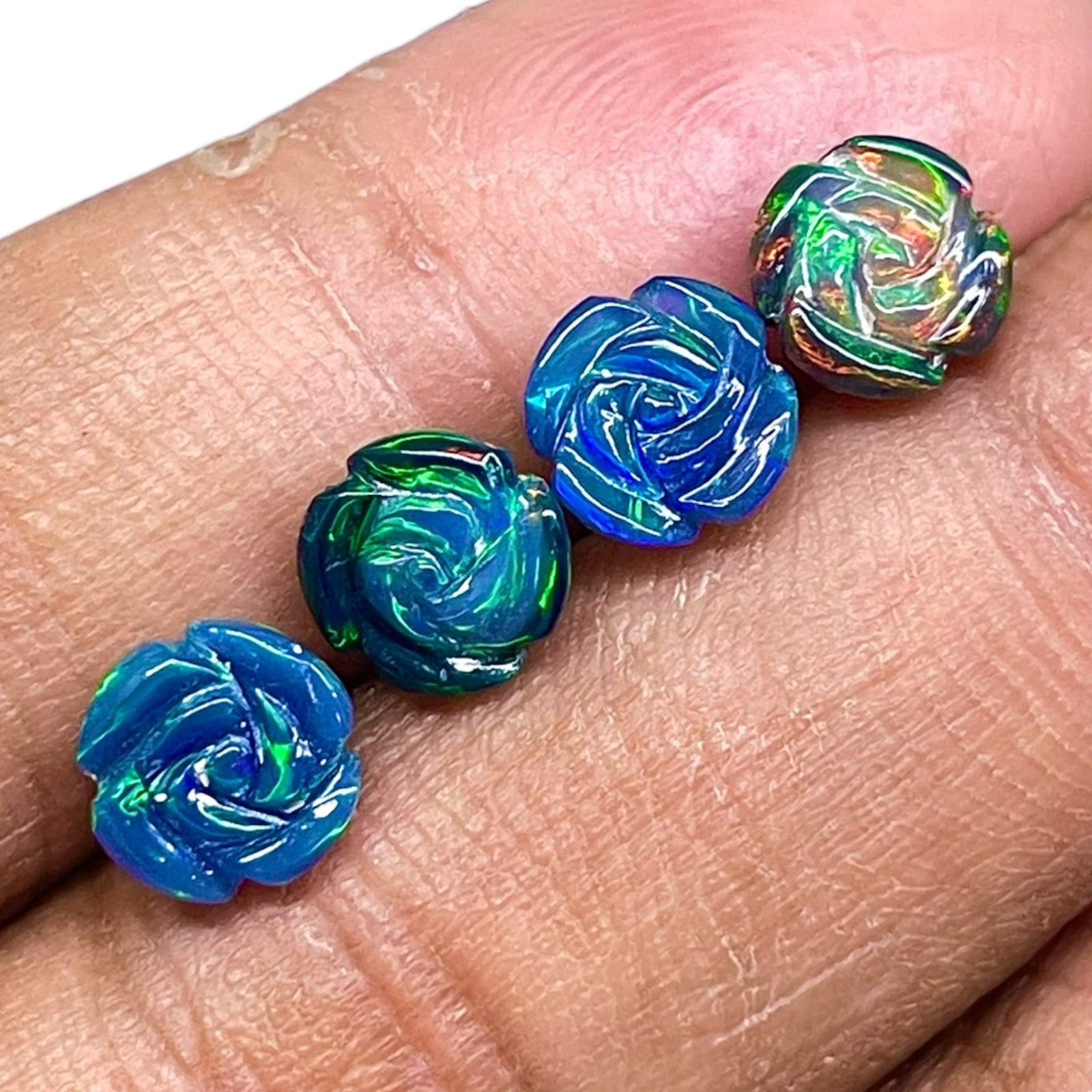 4 Pcs Natural Ethiopian Opal Rose Carving 7mm Multi Fire Loose Gemstones Lot