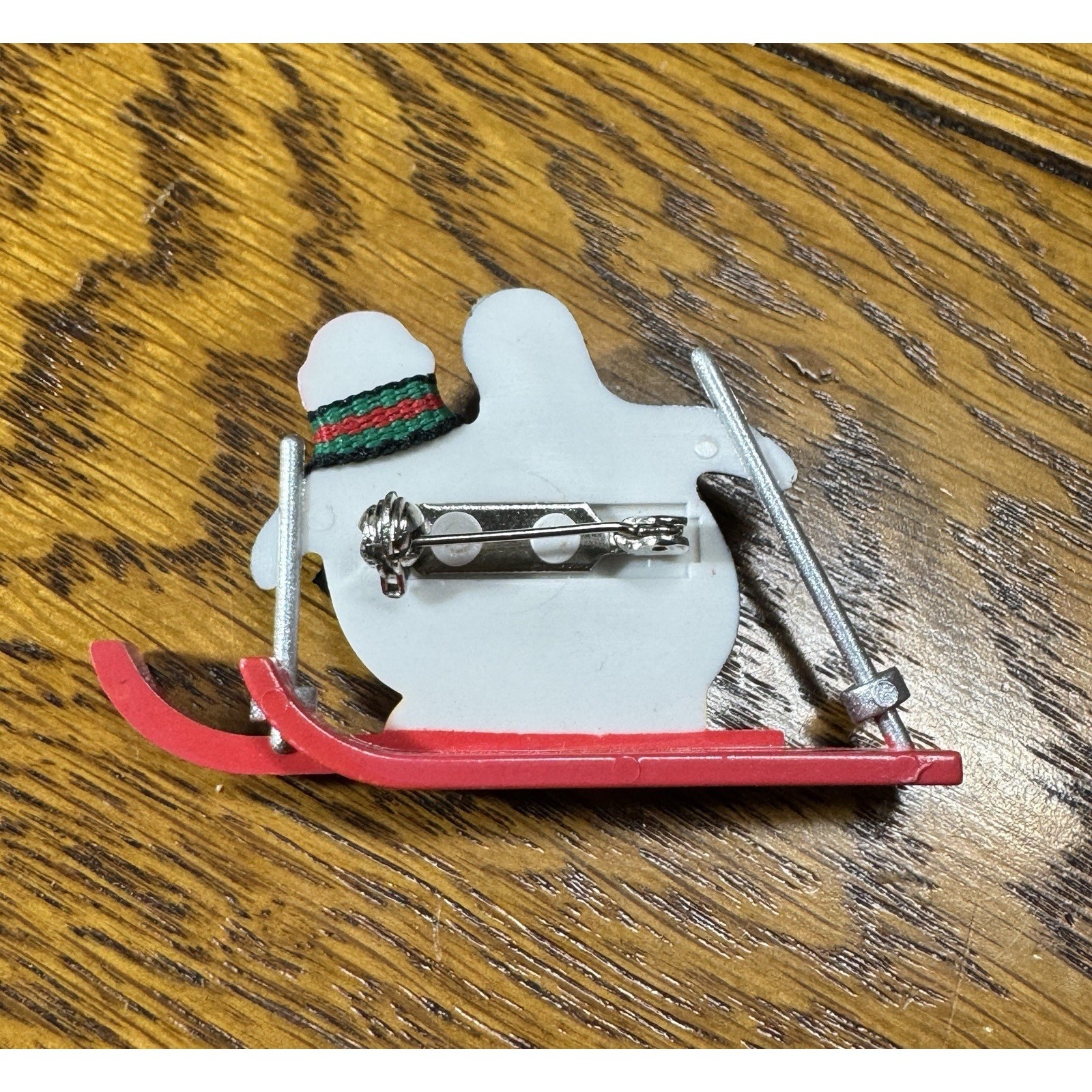 Vintage Brooch Pin Acrylic Christmas Winter Male Female Penguins Skiing 2.25”