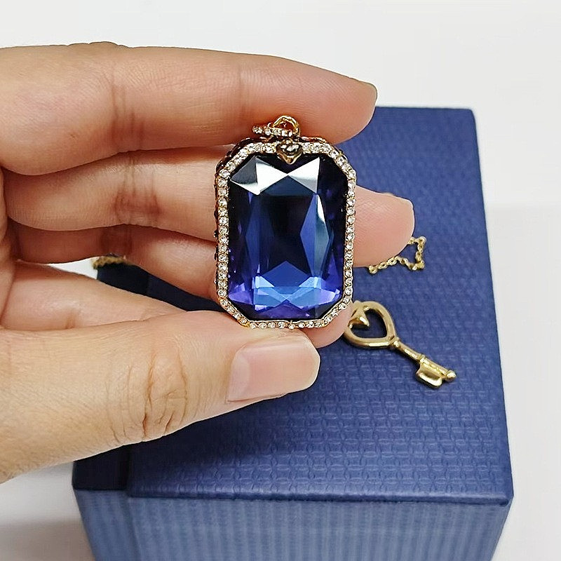 Swarovski Mysterious Tarot Series Rectangular Sweater Necklace Blue Double-Sided