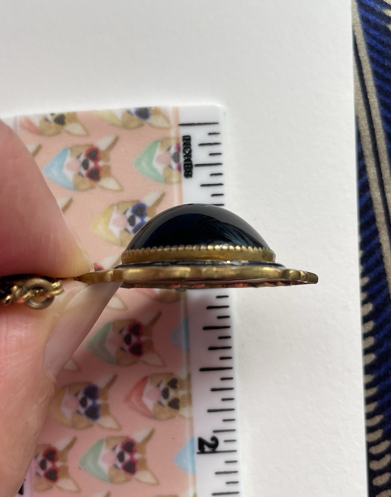 Vintage Enamel and Black Onyx Gold tone Pendant Necklace Wonderful Details