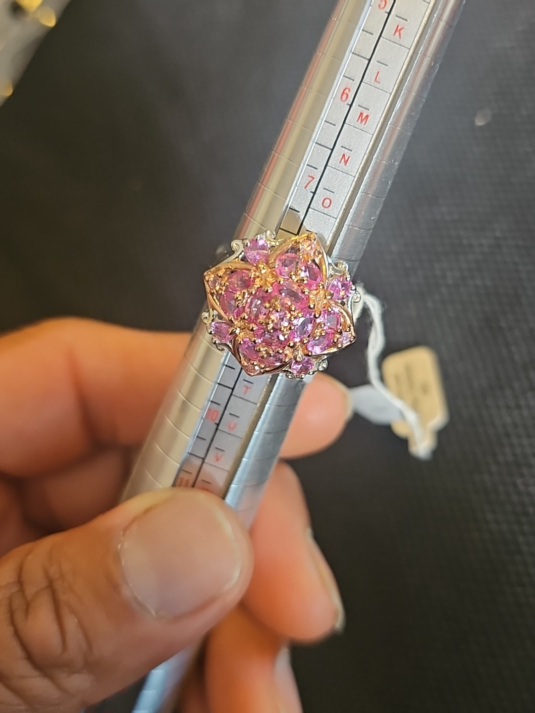 Gems En Vogue 5.12 Ctw Palladium Silver Multi Stone Pink Sapphire Ring Size 8