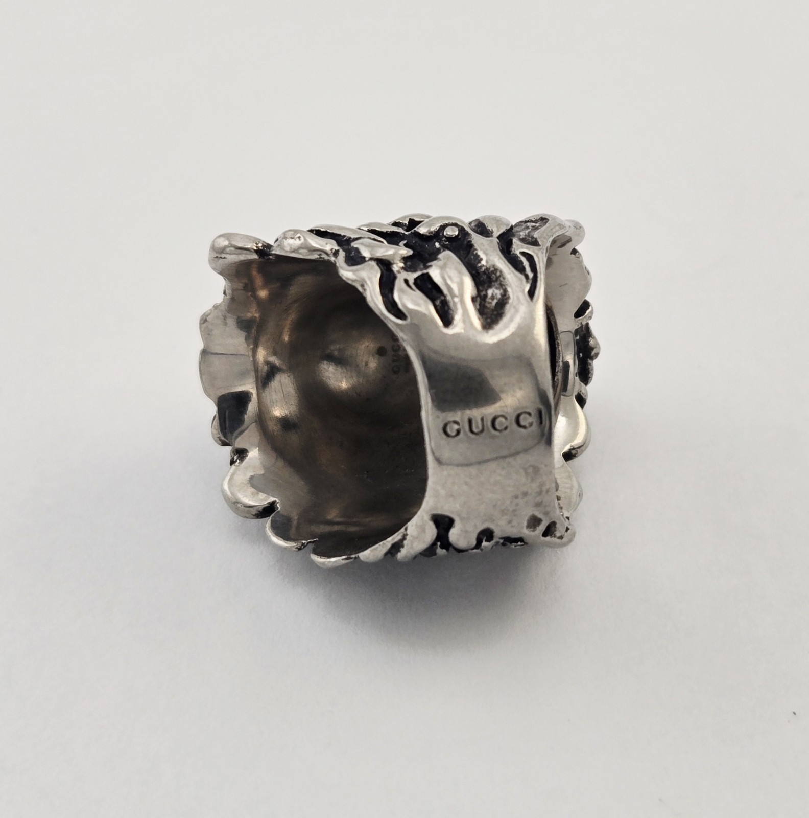 Vintage Gucci Lion Head Silver Tone Metal Statement Ring Size 7 – 15.5g